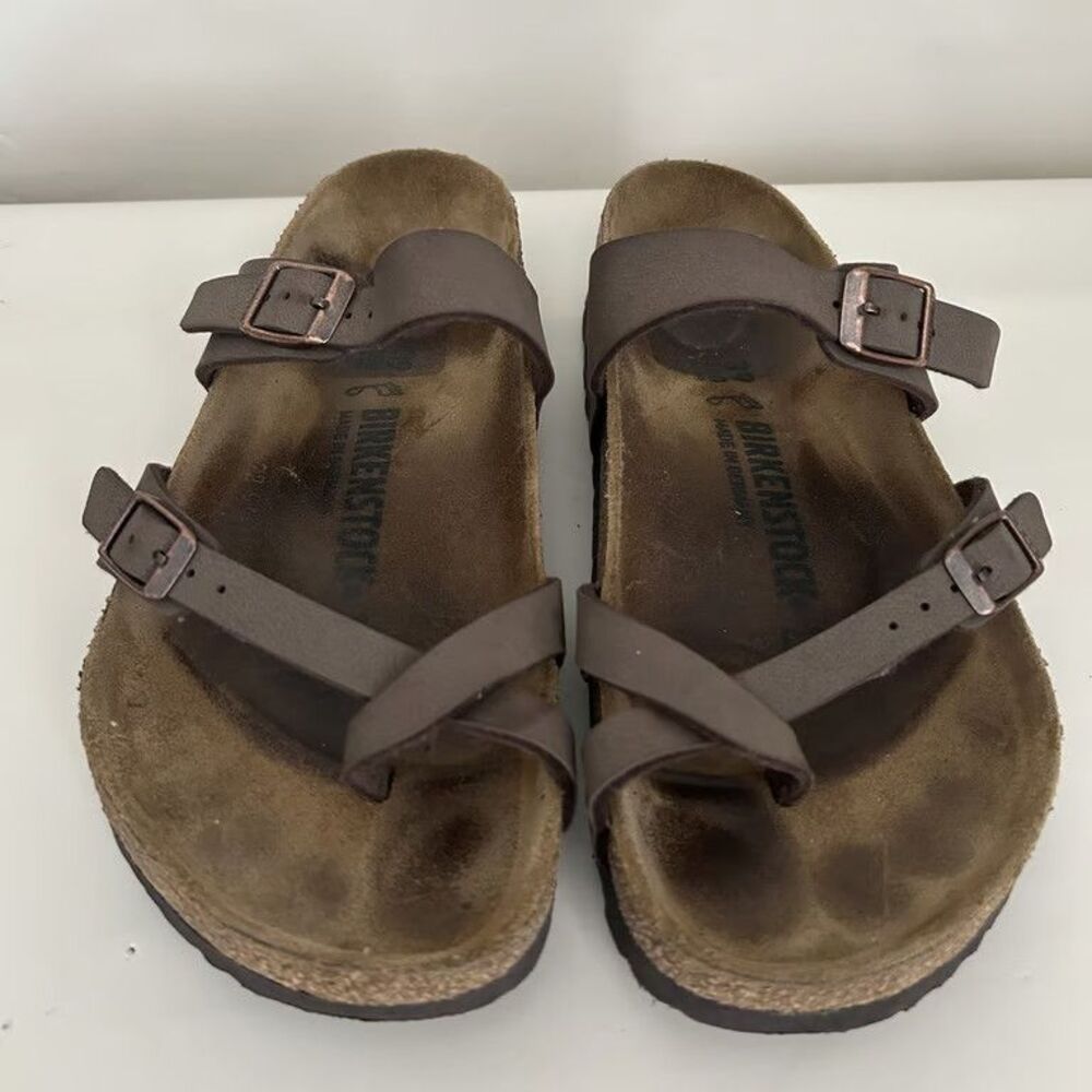 Birkenstock Mayari Sandals Womens Size 39 US 8 Brown Birko Flor Toe Loop Comfort